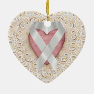 Grey Brain Cancer Ribbon From the Heart - SR Ceramic Tree Decoration