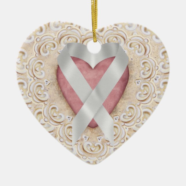 Grey Brain Cancer Ribbon From the Heart - SR Ceramic Tree Decoration (Front)