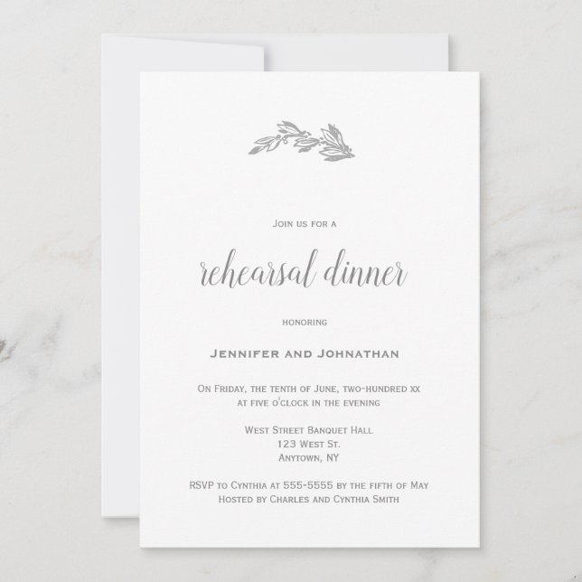 Grey branch rehearsal dinner invitations (Front)