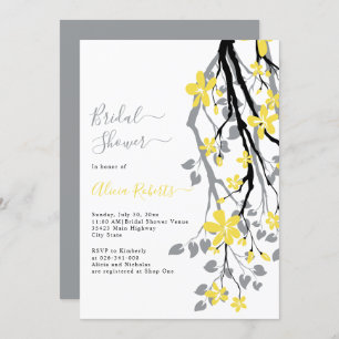 Grey branch with yellow flowers bridal shower invitation
