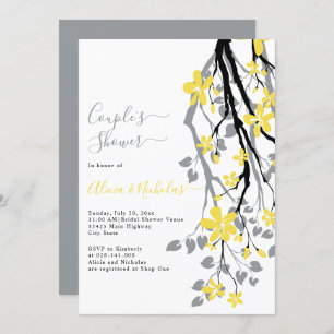 Grey branch with yellow flowers couples shower invitation