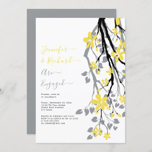 Grey branch with yellow flowers engagement party invitation