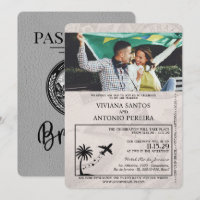 Grey Brazil Passport Wedding Invitation