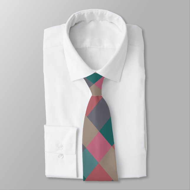 Grey Brick Green Pink Beige Colour Block Tie (Tied)
