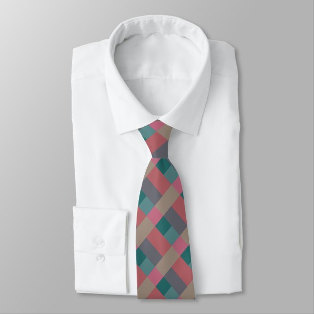 Grey Brick Green Pink Beige Colour Block Tie (Tied)