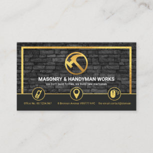 Grey Brick Wall Gold Frame Masonry Construction Business Card