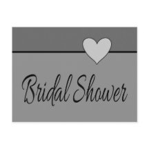 Grey Bridal Shower Heart Invitation Grey & Black