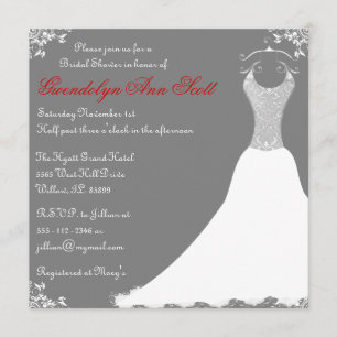 Grey Bridal Shower Wedding Gown Invitation