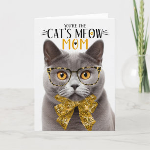 Grey British Shorthair Cat Pet Mum on Mother's Day Holiday Card