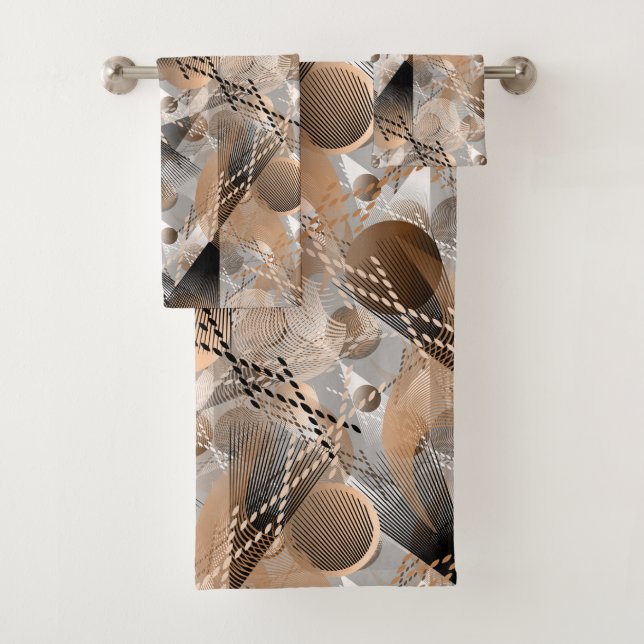 Grey, brown abstraction. bath towel set (Insitu)