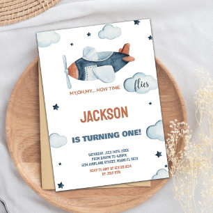 Grey Brown Aeroplane Birthday Invitations