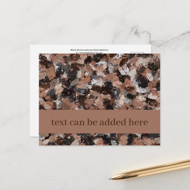 Grey, Brown and Black Paint Splatters  Postcard (Front/Back In Situ)