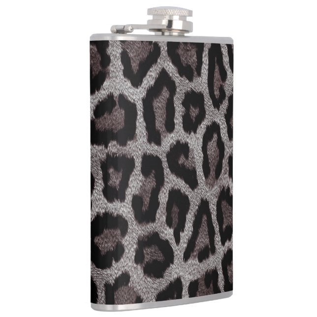 Grey Brown Black Leopard Animal Print Hip Flask (Right)