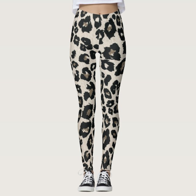Grey Brown Black Leopard Animal Print Leggings (Front)