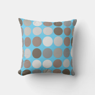 Grey Brown Circles w/Blue Modern Abstract Pattern Cushion