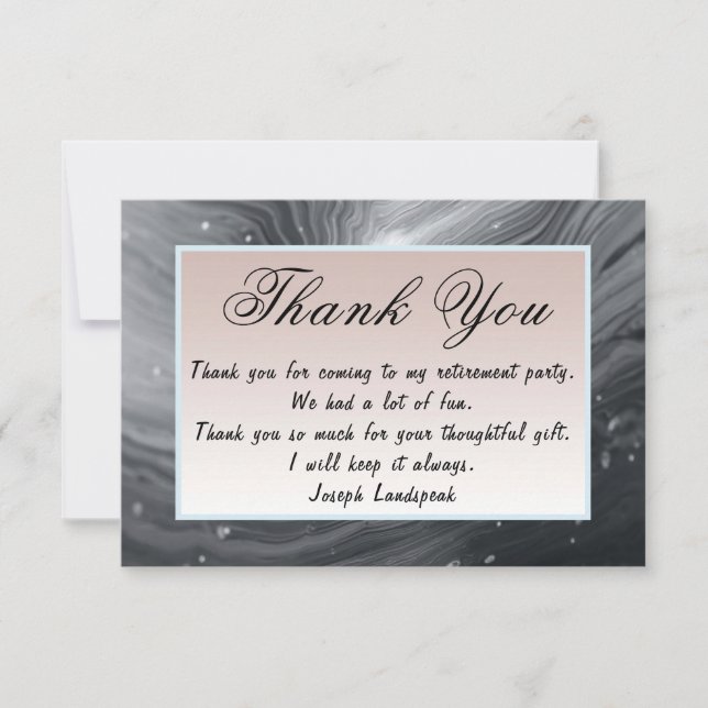 Grey & Brown Cream Marble Retirement Thank You Card (Front)