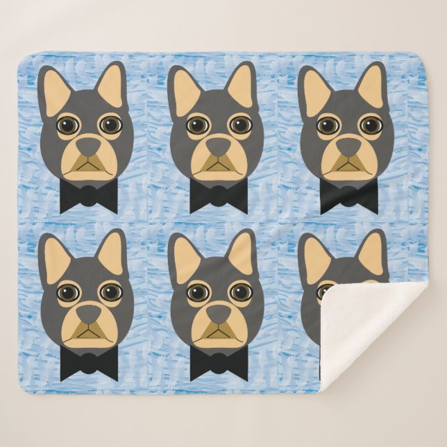 Grey/Brown French Bulldog, watercolor blue Sherpa Blanket (Front (Horizontal))