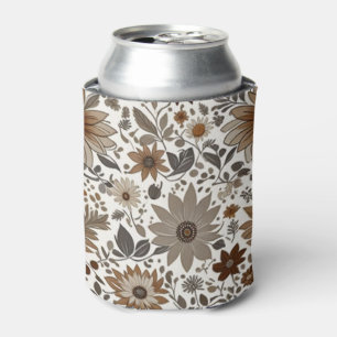 Grey Brown Maple Leaves Autumn Wedding Can Cooler