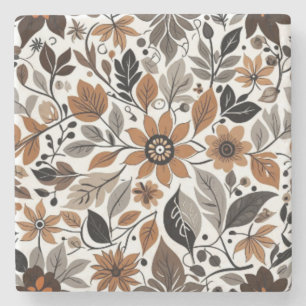 Grey Brown Maple Leaves Autumn Wedding Coaster