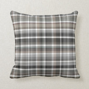 Grey Brown Plaid Rustic neutral Throw Pillow