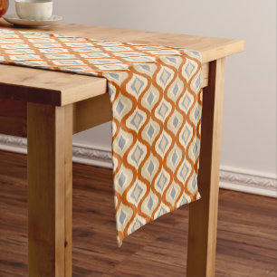 Grey Brown Taupe Beige Ikat Ogee Art Pattern Short Table Runner