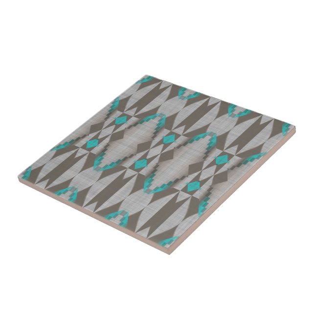 Grey Brown Turquoise Blue Green Ethnic Tribe Art Tile (Side)