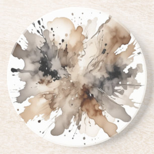 Grey Brown Watercolor Autumn Wedding Coaster