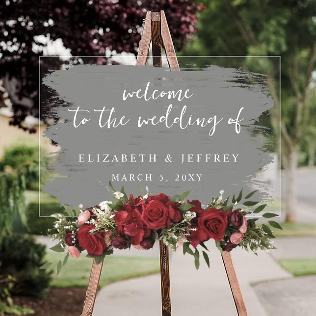 Grey Brush Strokes Wedding Welcome Sign (Gray Brush Strokes Wedding Welcome Sign)