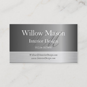 Grey & Brushed Steel Monogram Business Card