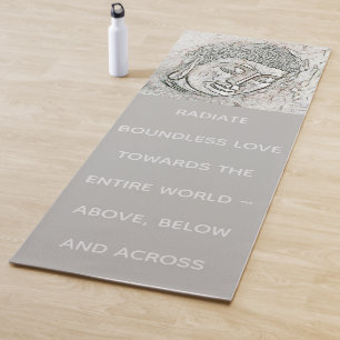 Grey Buddha Portrait Quote Radiate Boundless Love Yoga Mat