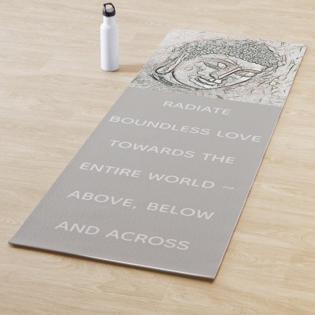 Grey Buddha Portrait Quote Radiate Boundless Love Yoga Mat (In Situ)