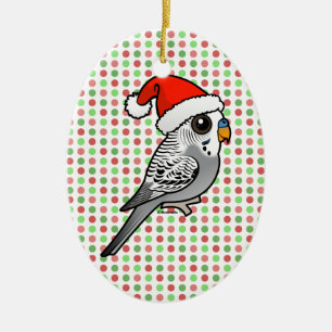Grey Budgie Santa Claus Ceramic Tree Decoration