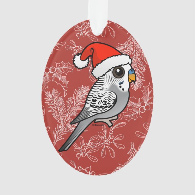 Grey Budgie Santa Claus Ornament (Back)