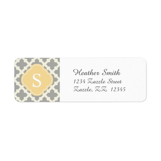 Grey & Buff Modern Moroccan Quatrefoil Monogram Return Address Label
