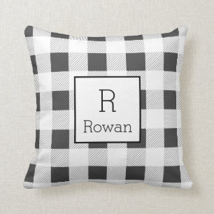 Grey Buffalo Check Monogram Cushion