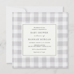 Grey Buffalo Plaid Baby Shower Invitation