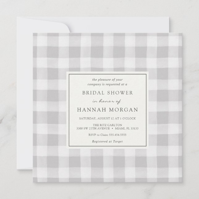 Grey Buffalo Plaid Bridal Shower Invitation (Front)