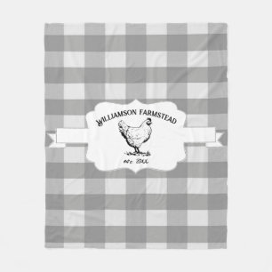 Grey Buffalo Plaid Farm Chicken Fleece Blanket