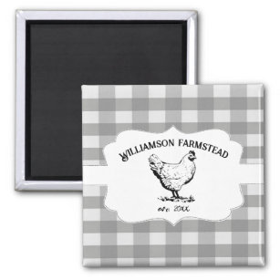 Grey Buffalo Plaid Farm Chicken Magnet