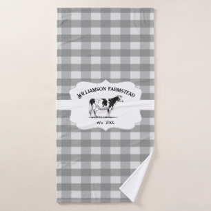 Grey Buffalo Plaid Farm Cow Bath Towel Set