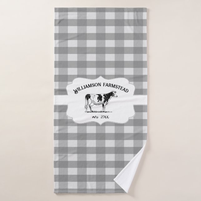 Grey Buffalo Plaid Farm Cow Bath Towel Set (Bath Towel)