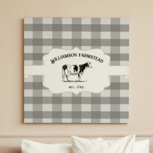Grey Buffalo Plaid Farm Cow Canvas Print