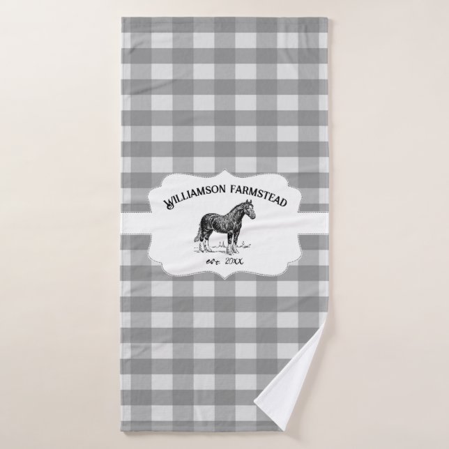 Grey Buffalo Plaid Farm Horse Bath Towel Set (Bath Towel)