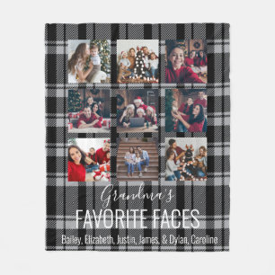Grey Buffalo Plaid Personalised 9 Photo  Fleece Blanket