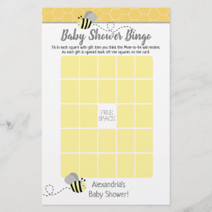 Grey Bumble Bee Baby Shower Bingo Game