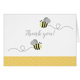 Grey Bumble Bees Folded Thank you Card Note card