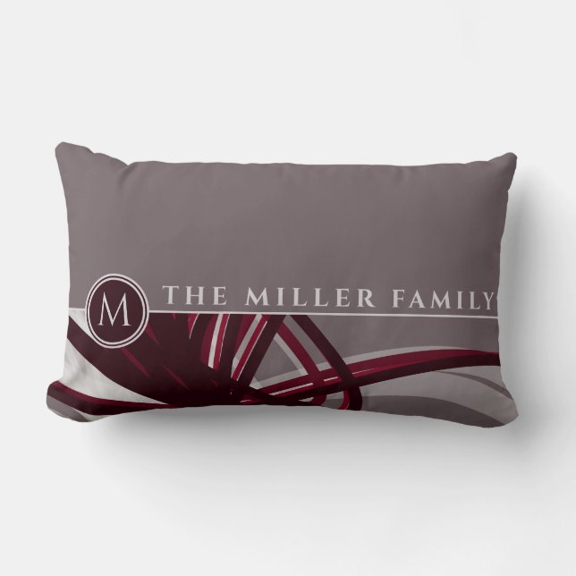 Grey & Burgundy Abstract | Monogram | Family Name Lumbar Cushion (Front)