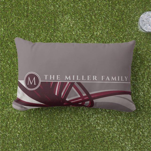 Grey & Burgundy Abstract | Monogram | Family Name Lumbar Cushion (Grass)