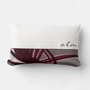 Grey & Burgundy Abstract Ribbons   Monogram Lumbar Cushion
