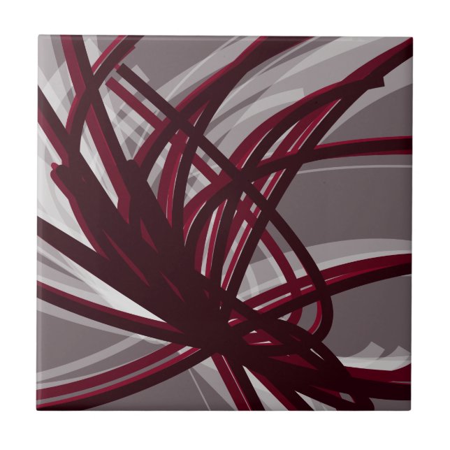 Grey & Burgundy Abstract Ribbons Tile (Front)